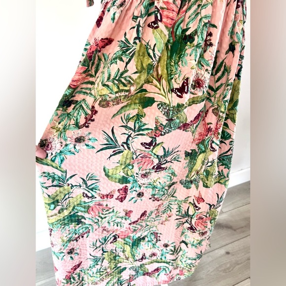 H&M Pink Spring Floral Butterfly Tie Strap Cotton Midi Dress Size 8 - Picture 5 of 8